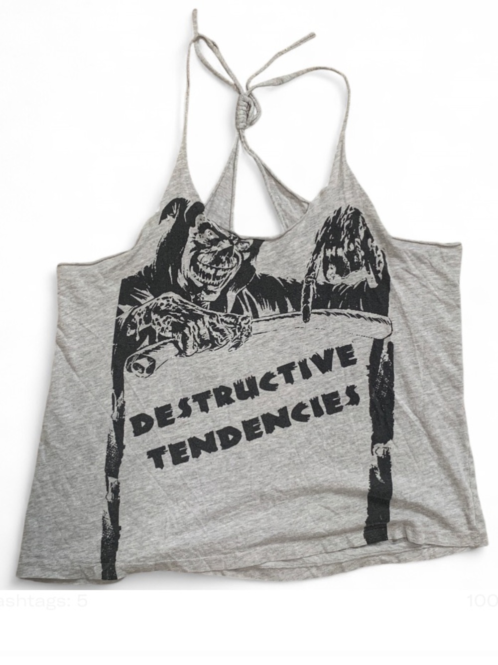 Nothing’s Sacred Destructive Tendencies Gray Grim Reaper Graphic Halter Tank Top